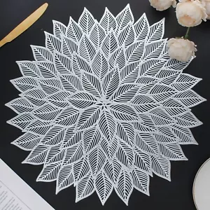 Placemats Set of 4 Round Hollow Out Flowers Place Mats for Dining Table Press... - Picture 1 of 7