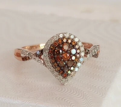 Sparkly Red & White Diamond Sz 8 Ring .925 Rhodium & Vermeil Rose Gold .50 CTs - Image 1 of 4