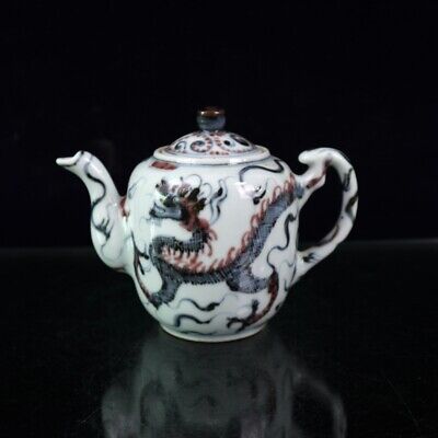 China Old Porcelain Hand Painting Blue And White Underglaze Red Dragon Teapot • 0.99$