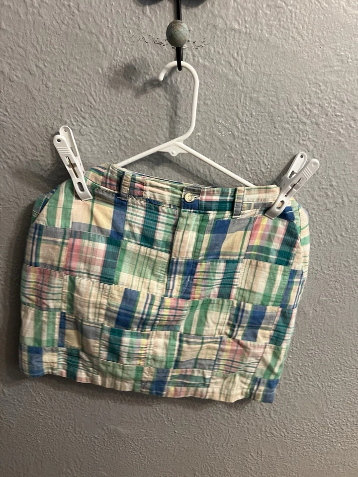 Mini-saia feminina Cape Madras patchwork xadrez verde azul rosa tamanho 6 - Imagem 1 de 4