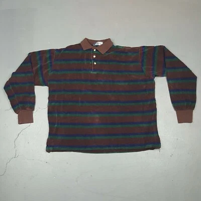 Vtg 70s 80s Polo Ralph Lauren Mens Terry Cloth Velour Shirt Striped Long Sleeve  - Image 1 of 4