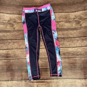 Girl’s Kidpik Leggings Small 7/8 Pink Blue Watercolor Athletic Pants - Picture 1 of 3