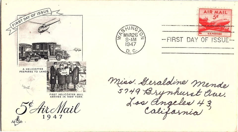 First Helicopter Mail Delivery March 26, 1947 Mail Cover FDC - Image 1 of 1