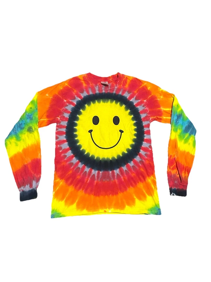 Camiseta De Colección Etiqueta Yunque Tie Dye Smiley Manga Larga Pequeña Años 90 Hippie Patinador Foto 1 de 4