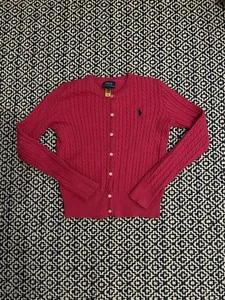 NWOT Polo Ralph Lauren Girls Pink Mini Cable Sweater Cardigan Size M - Picture 1 of 2