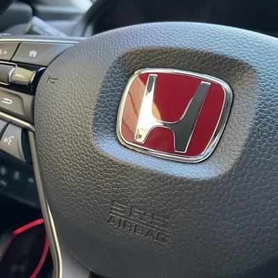 Fit For 2006-21 Honda Civic Accord Racing Badge Red Steering Wheel Emblem 50*40 - Image 1 of 4