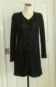 Peruvian Connection schwarze Pointelle Pima Baumwolle + Modal Strickjacke Mantel oder Kleid S M - Bild 1 von 13