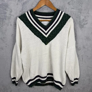 Vtg Golden Touch V-Neck Cable Knit Tennis Sweater 24W/44 Preppy Old Money - Picture 1 of 6