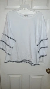 Cynthia Rowley schwarz & weiß Fransenbesatz Leinenmischung Top OffWhite Größe 1X Boho  - Bild 1 von 6