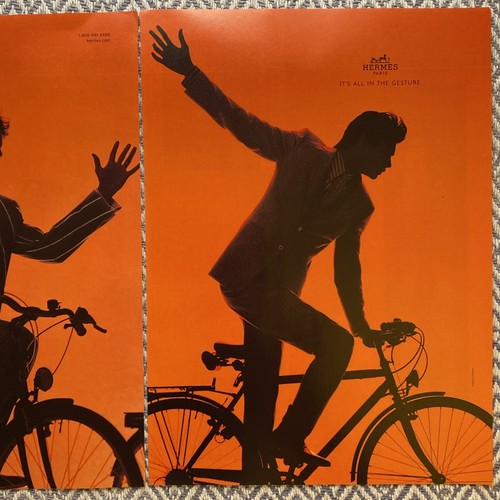 HERMÈS Cappotto tuta Hermes 2002 2 pg STAMPA ANNUNCIO gestuale gilet uomo bicicletta silhouette moda