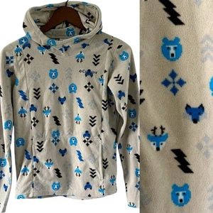 Boys L Columbia Glacial Hoodie Fleece Sweatshirt Popover Pullover Tan Bear Deer - Picture 1 of 16