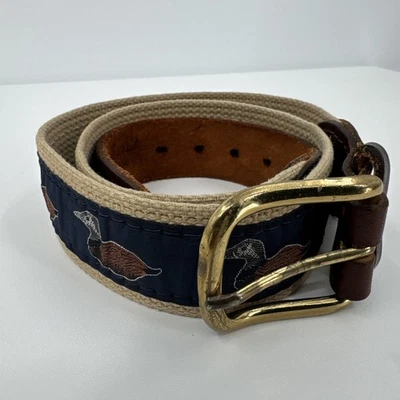 Cinto de pato vintage masculino de lona, couro e latão maciço tamanho 32 feito à mão  - Imagem 1 de 4