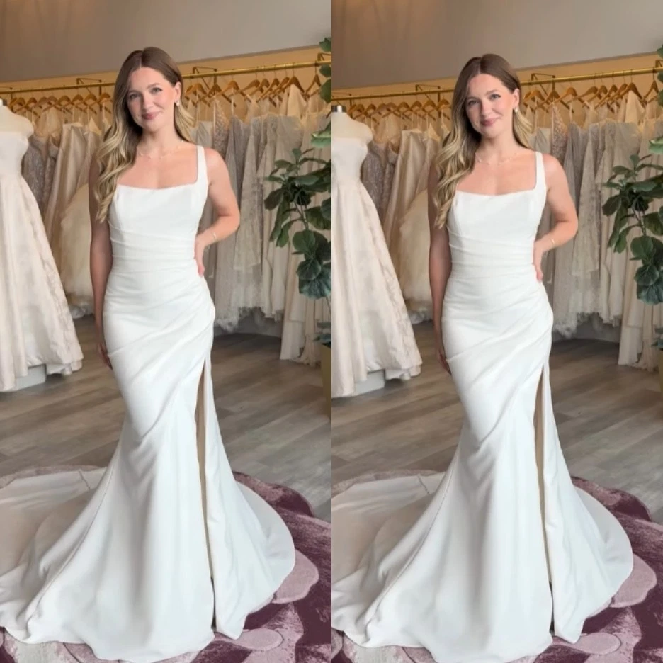 Mermaid Wedding Dresses White Ivory Sleeveless Side Splited Bridal Gowns - Image 1 of 4