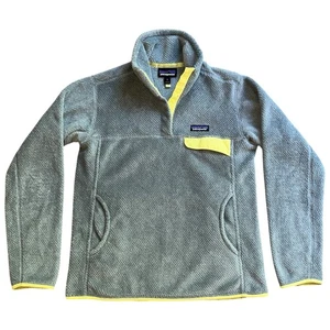 Patagonia Polartec Fleece Pullover Jacket Womens Sz Medium Gray 1/4 1/2 Zip Snap - Picture 1 of 7