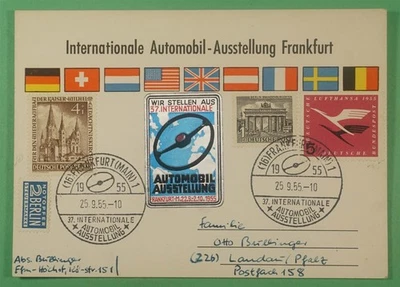 DR WHO 1955 GERMANY FRANKFURT CAR EXPO SLOGAN CANCEL POSTCARD LABEL R12030 - Image 1 of 2