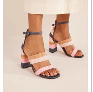 Boden 8/39 Woven Striped Heeled Sandals Multicolor Pink Blue Heels NEW No Box - Picture 1 of 8
