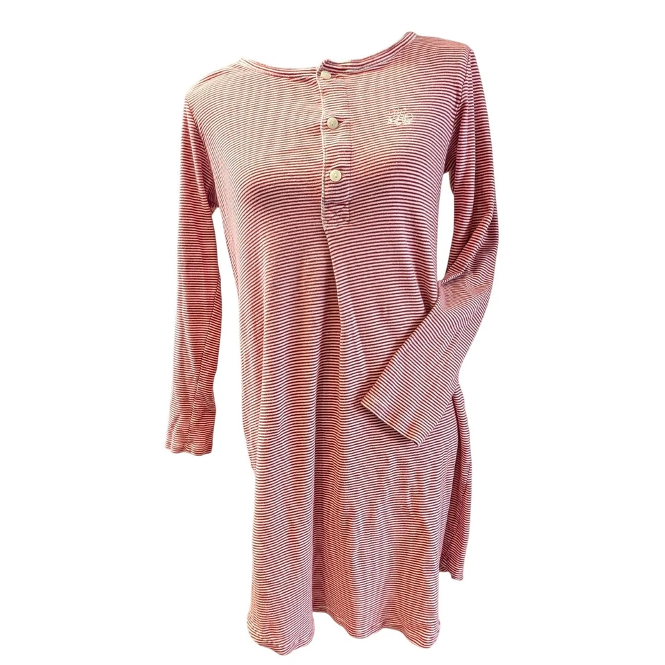 LAUREN RALPH LAUREN Red Stripe Long Sleeve Monogram Cotton Nightgown Medium - Image 1 of 4
