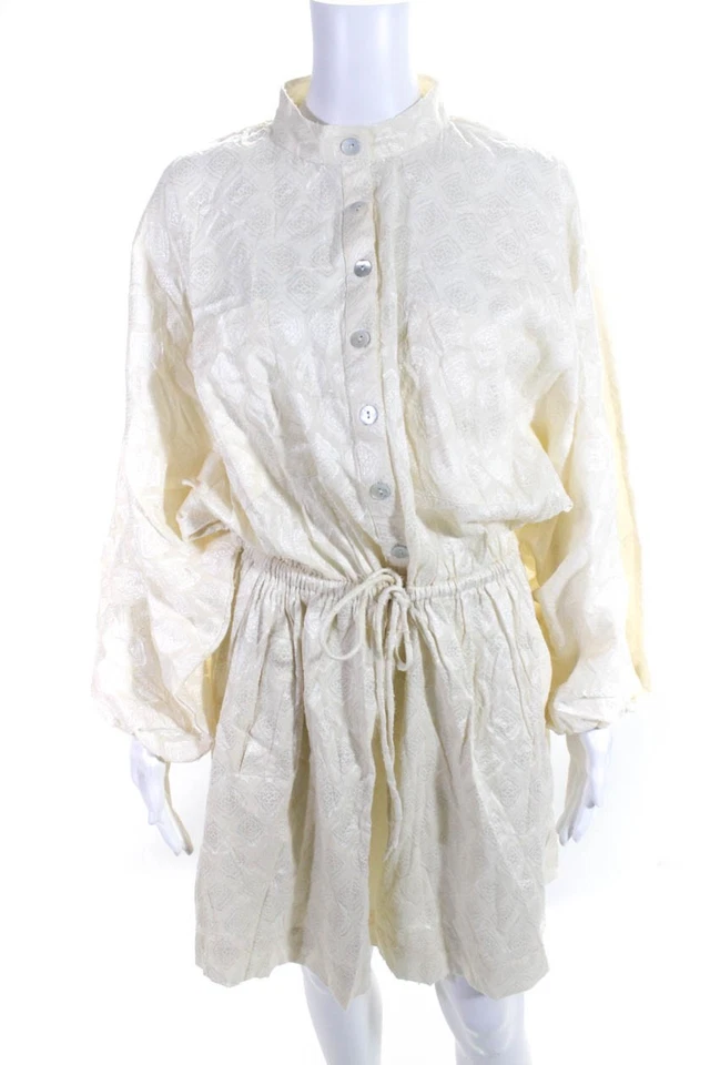 Vestido Vita Grace para mujer mezcla de algodón estampado abstracto manga larga beige talla L Foto 1 de 4