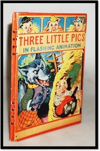 Moveable Toy Book / The Three Little Pigs In Flashing Animation 1944 Thumb Wheel - Imagen 1 de 6