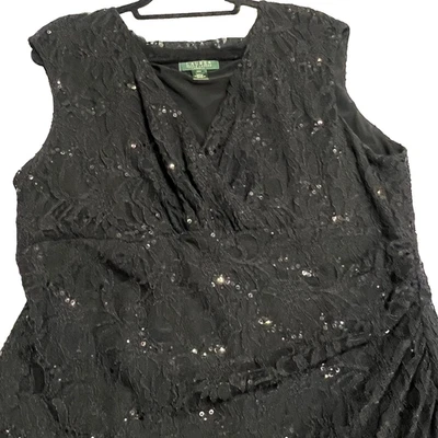Lauren Ralph Lauren Women’s 18W Black Lace Sequin Sleeveless Cocktail Dress - Image 1 of 4