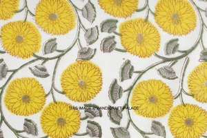 5 Yard Hand Block Sun Flower Print Cotton Indian Natural Sanganeri Print Fabric - Picture 1 of 3