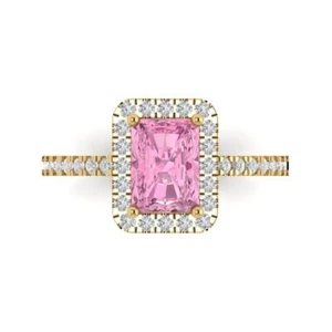 14K Yellow Gold Halo Engagement Ring for Women, 1.86 ctw Simulated Pink Diamond - Picture 1 of 11
