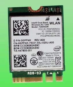 Intel double bande sans fil - AC7260 7260NGW 867 Mbps BT4,0 M.2 0GPFNK comme neuf. - Photo 1/2