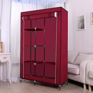 PRACTICAL FABRIC CANVAS WARDROBE+HANGING RAIL SHELVING CLOTH STORAGE CUPBOARD UK - Picture 1 of 4