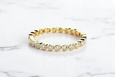 Conjunto de bisel de diamantes de oro macizo de 14 k anillo de boda de eternidad alianza de boda de diamantes Foto 1 de 3