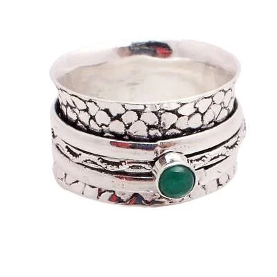 Anello Spinner In Pietra Verde Onice Etnico Fatto A Mano Taglia US 10 R-11115 - Immagine 1 di 3