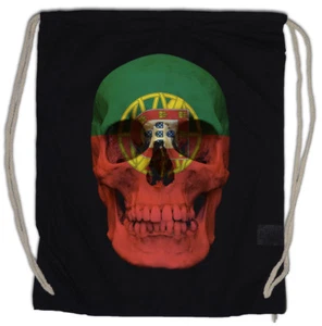 CLASSIC PORTUGAL SKULL FLAG Turnbeutel Biker MC Banner Shirt - Picture 1 of 1