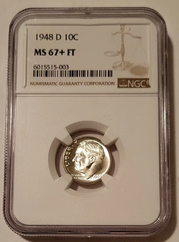 1948 D Roosevelt Dime Unc MS67+ FT NGC Cover