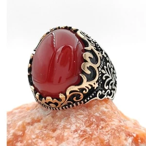 Anillo de plata esterlina 925 vintage de ágata roja natural genuino hecho a mano para hombre - Imagen 1 de 5