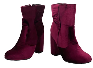 Boohoo Boots Women Platform Ankle Lita Boots Velvet Purple Dark Red Size 5 - Picture 1 of 17