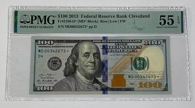 2013 $100 Federal Reserve PMG 55 Uncirculated Hundred Dollar Bill MD00342673 - Image 1 of 2