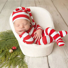 2Pcs/Set Kids Hat Soft Photography Red White Stripe Newborn Photography Clothes