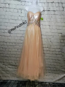 1310 BLUSH PROM SZ 4 PEACH Sample $299  PROM BEADED  PARTY HOMECOMING DRESS GOWN - Picture 1 of 9