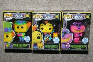 Lot of 3 Funko Pop Alice in Wonderland Black Light Hatter, Queen, Cheshire Cat - Picture 1 of 4
