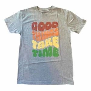 XS LuLaRoe ROCKER T ~ GOOD THINGS TAKE TIME ~ Graphic Tee; Sizes 0-2; Gray - Picture 1 of 4