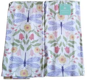 Juego de 2 toallas de rizo de algodón mismo (16"x26") libélulas y flores espejadas, Ritz - Imagen 1 de 14