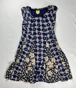 Anthropologie Maeve Lace-Up Back Blue Swing Dress Size Medium Print N7 - Picture 1 of 5