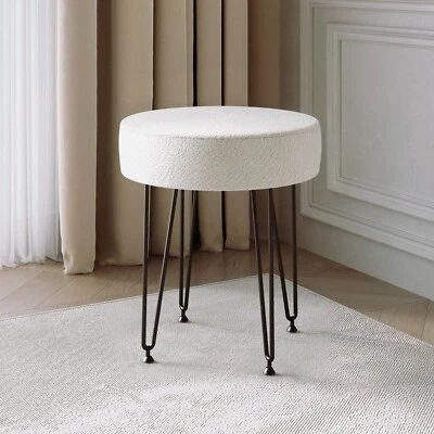 Alaya Ivory Bouclé fabric Stool with Black Hair Pin Legs - Image 1 of 4
