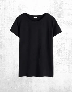 Ex HUSH Women's Short Sleeve Slim Fit Cotton Crew Neck T-Shirt in Black - Picture 1 of 5