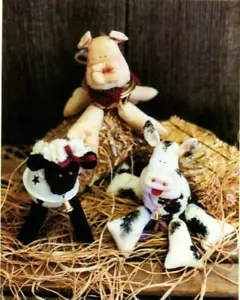 Barnyard Bellies Shelf Sitting Doll Sewing Pattern Soft Sculpture Cow Pig & Lamb - Picture 1 of 2