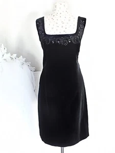 Vintage Laura Ashley Black Velvet Embroidered Dress - Size 12/14 LBD - Picture 1 of 11