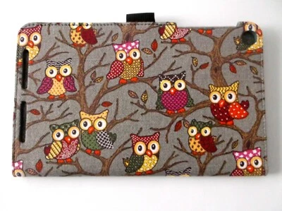 Thankscase Folio Canvas Tablet Stand Cover for Asus MeMo Pad 8 Grey with Owls - Image 1 of 4