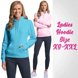 Ladies Womens Hoodie Sweatshirt Plain Hooded Jumper Kangaroo Pocket Pink Blue UK - Picture 1 of 10