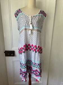 Ruby Yaya size 12 M Multicolour Embroidered White Shift Dress w Pockets Cotton - Picture 1 of 13