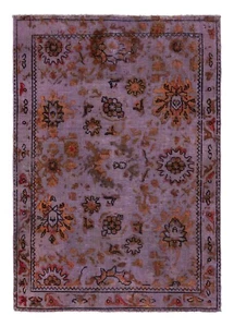 Alfombra persa anudada a mano en relieve vintage 133 x 95 cm-oriente, alfombra, alfombra, púrpura - Imagen 1 de 11
