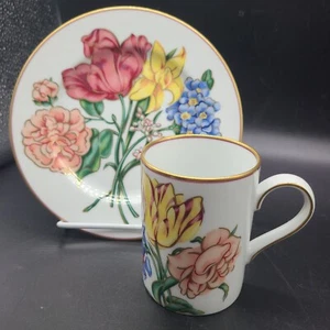 Fitz And Floyd Bariolage Des Fleurs Buff/Elfenbein Set Tasse/Becher & Salatteller Neu - Bild 1 von 8
